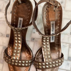 Bronze studded Manolo Blahnik gladiator sandals, size 36, 4 inch heel